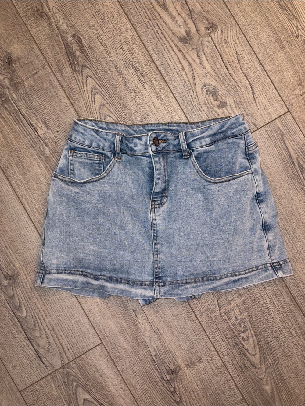 Light Wash Denim Mini Skort - Blue